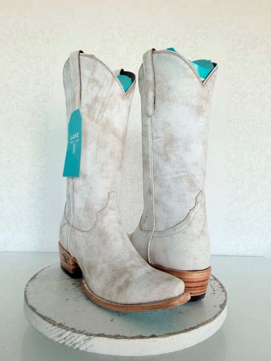 Lane boots Shoes - Lane EMMA JANE White Cowboy Boots Womens 8.5 Western Leather Mid Calf Snip Toe